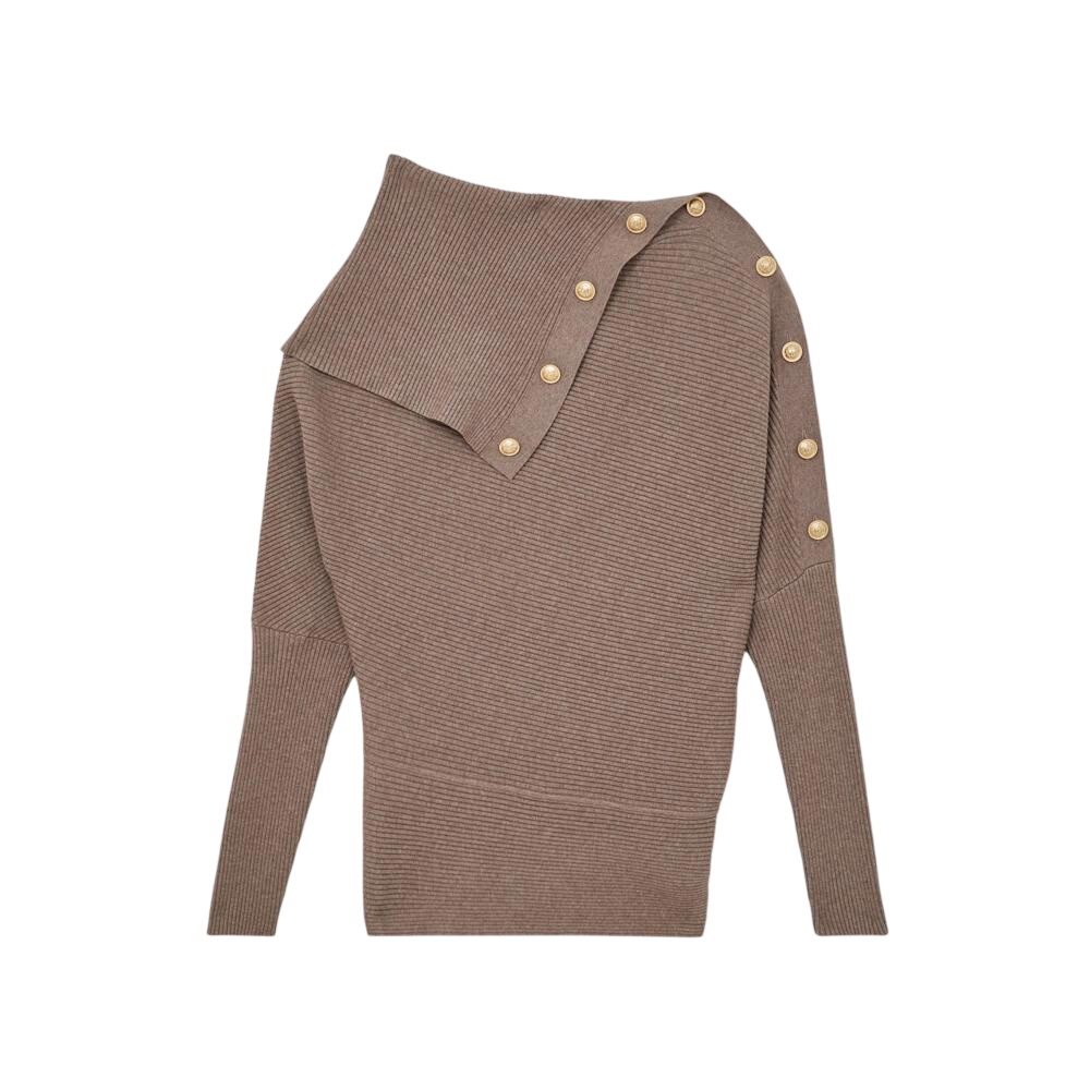 REISS Lexi Rib-Knit Button Shawl Jumper
